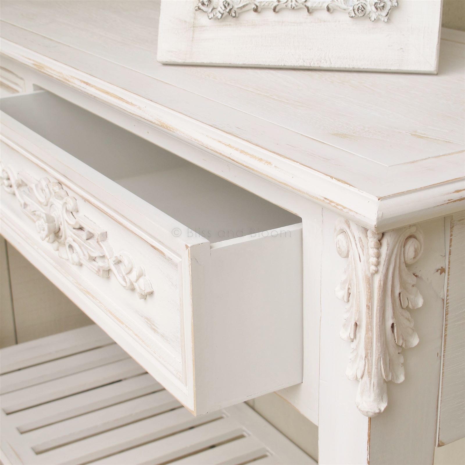 Elegant white console table Bliss and Bloom